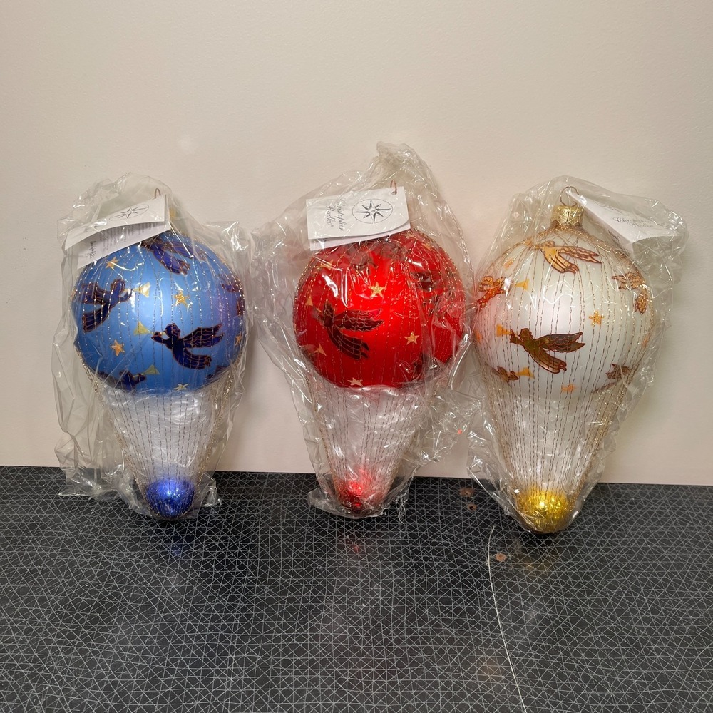 3 Radko‎ Angelic Assent Hot Air Balloon Red Blue White 8" Ornament 99-012-0 RARE